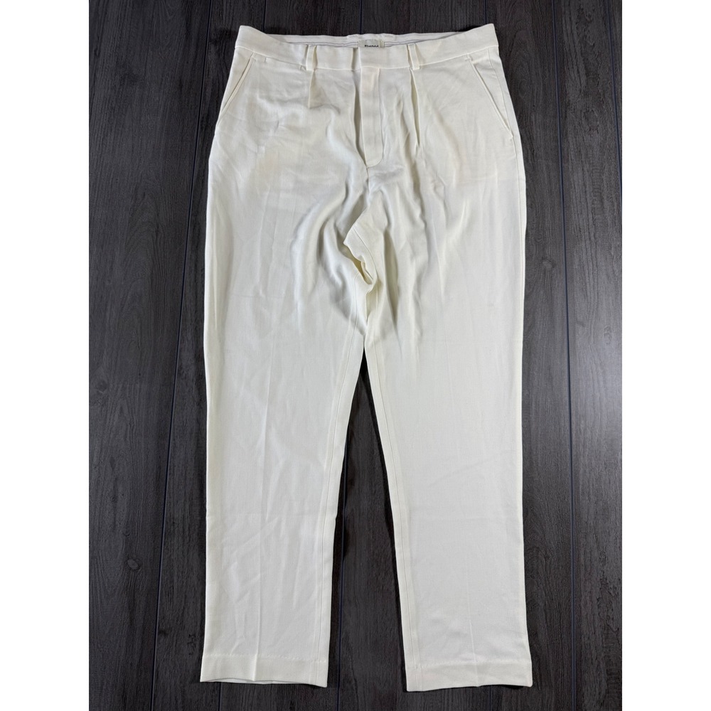 Elwood Mens Pleated Tapered Trousers Cream Off White Size XL E80001